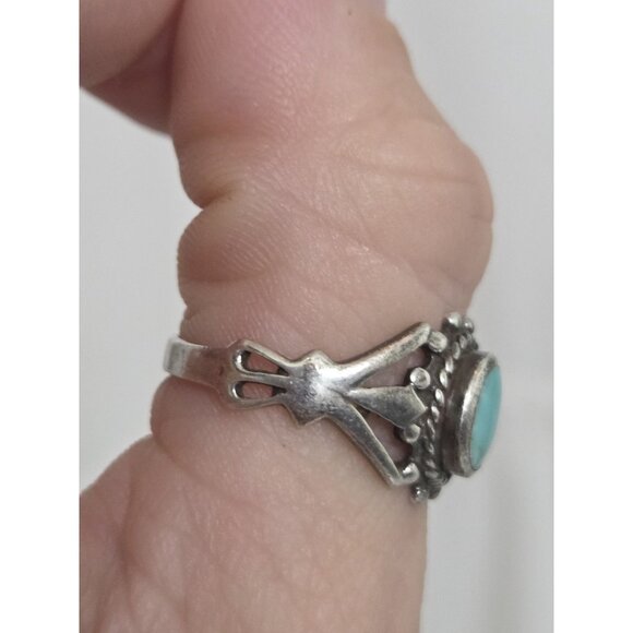 Vintage Sterling Silver Turquoise Ring Signed NF Thailand Size 8.5 - Picture 4 of 10